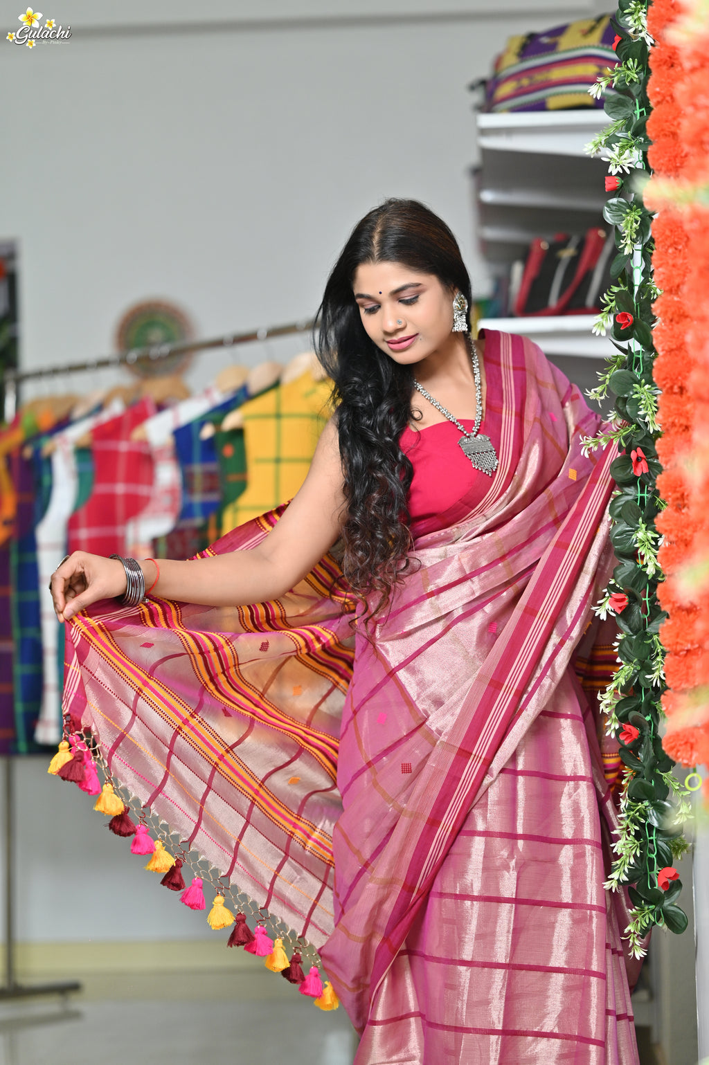 Tissue Cotton Jhal Saree