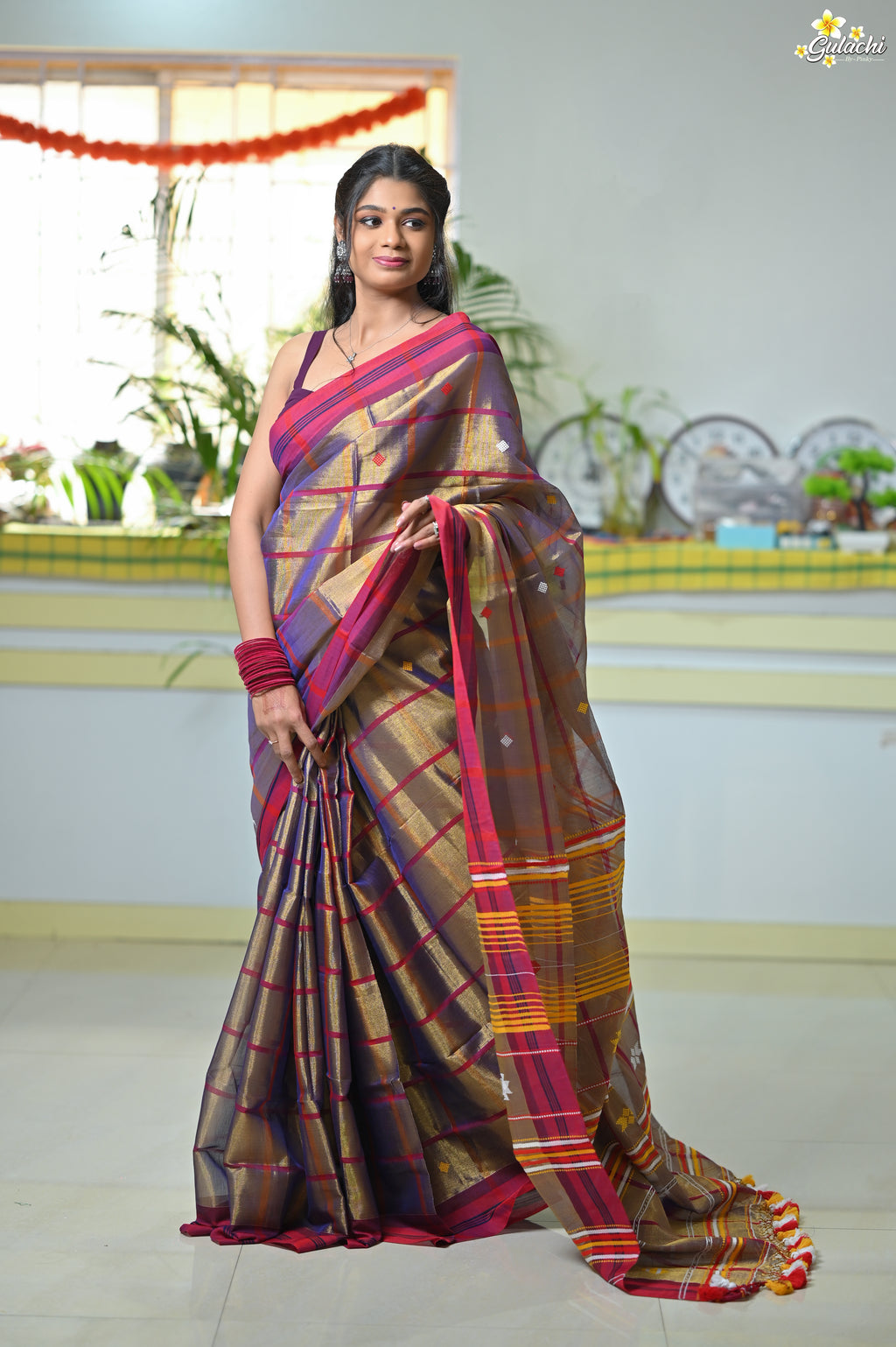 Tissue Cotton Jhal Saree