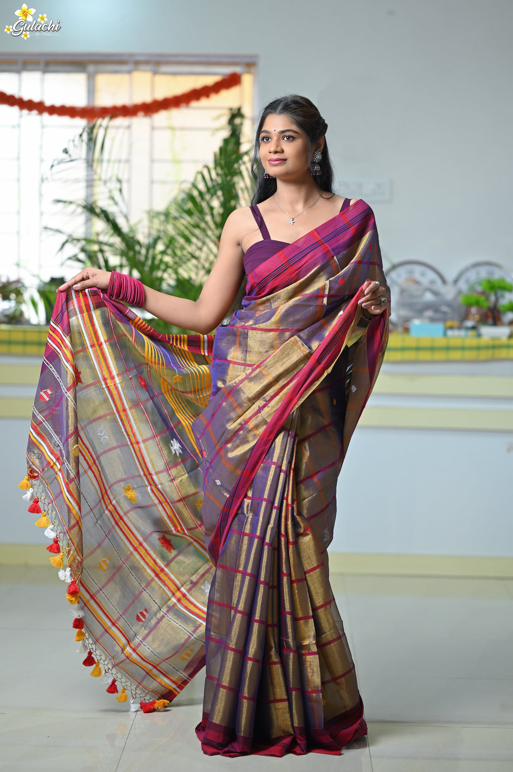 Tissue Cotton Jhal Saree