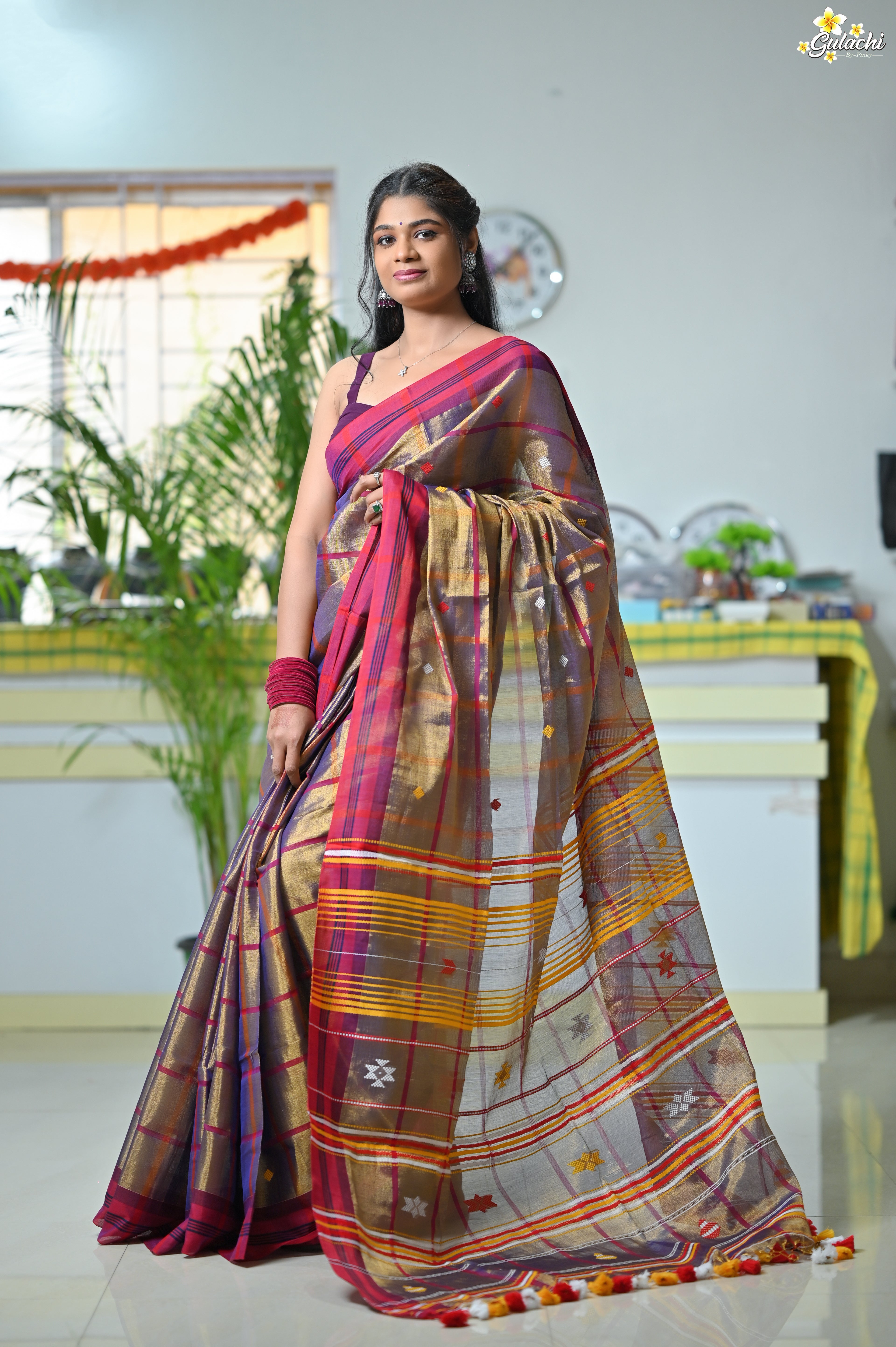 Tissue Cotton Jhal Saree