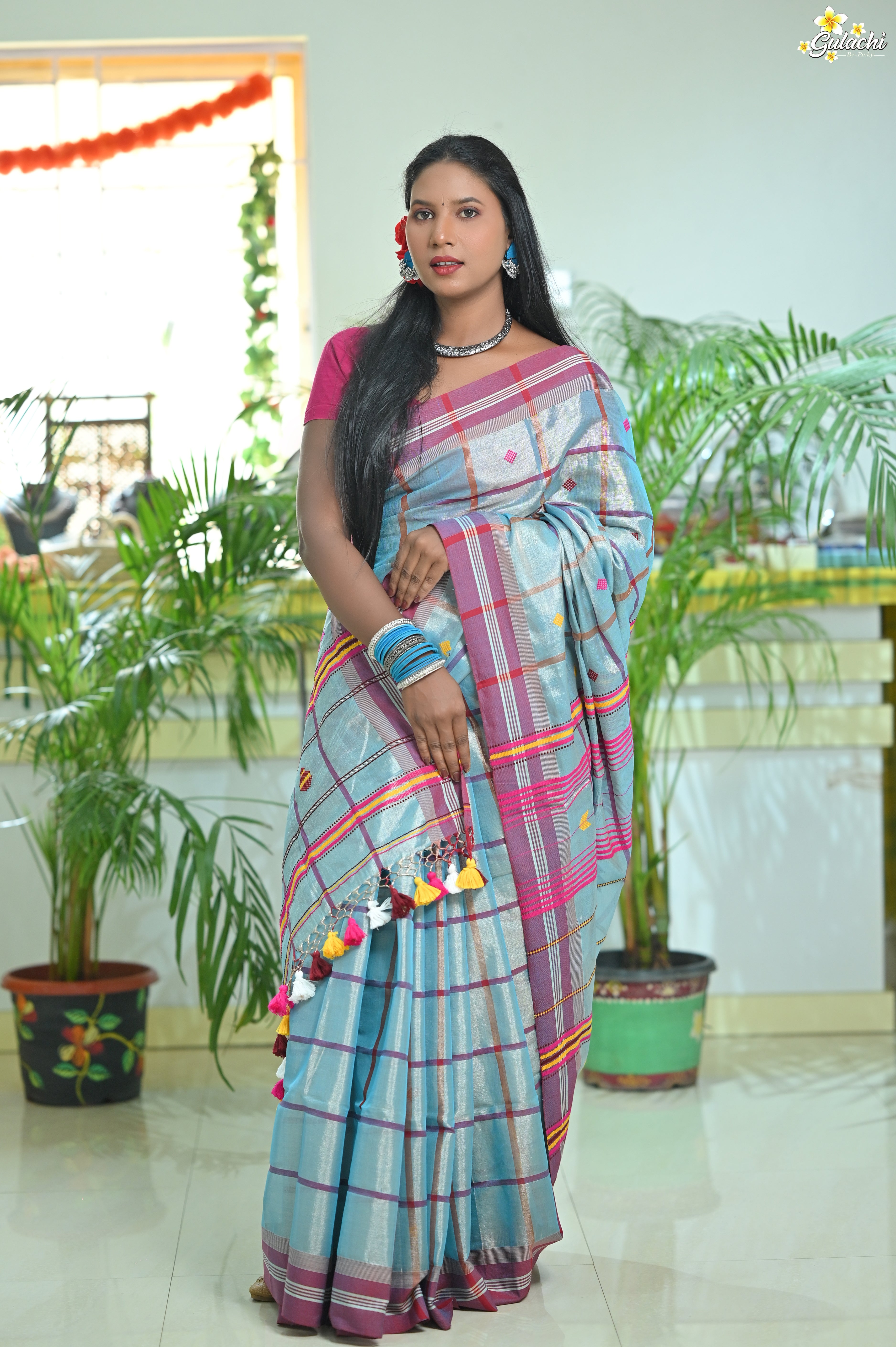 Tissue Cotton Jhal Saree