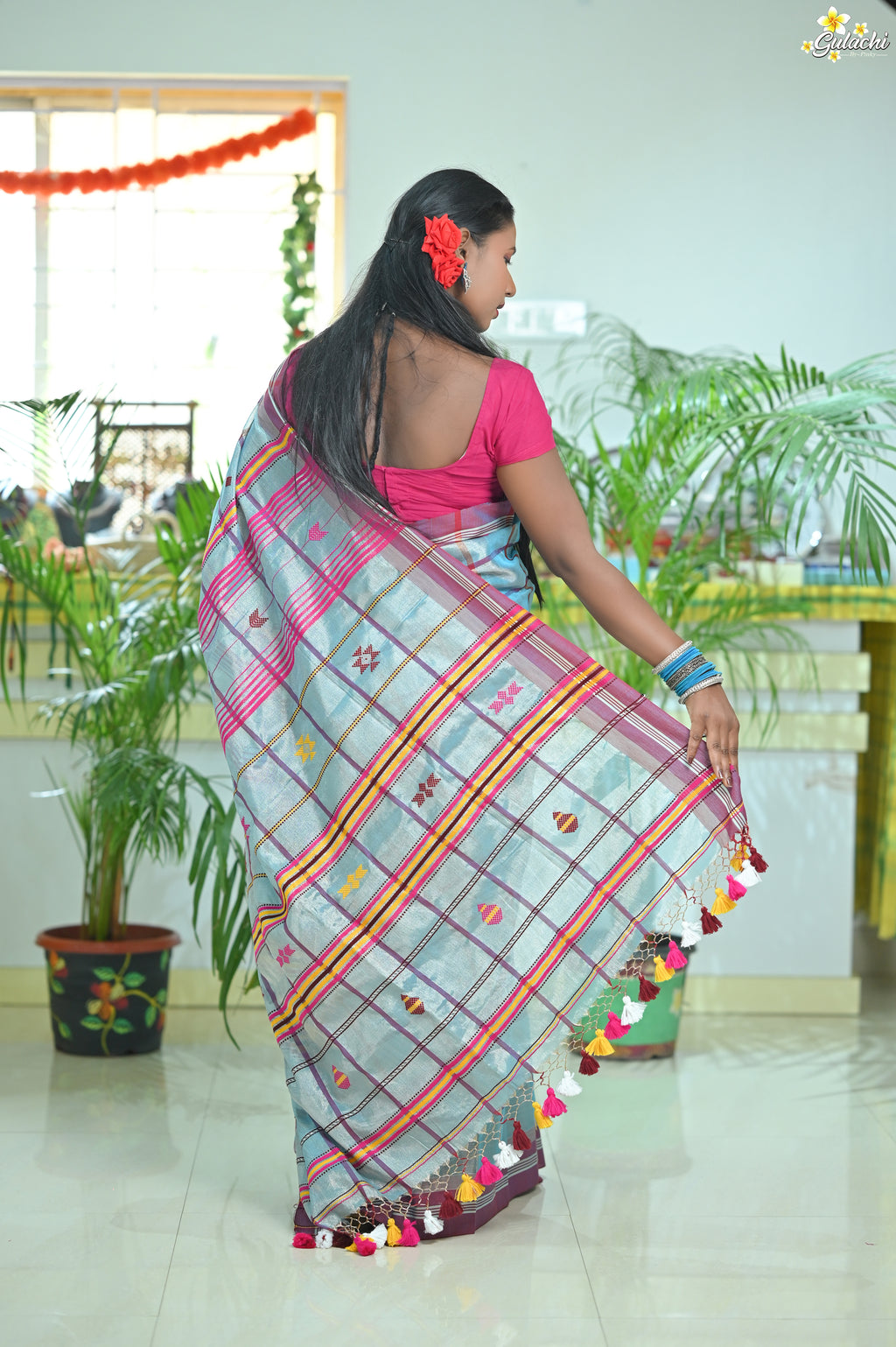 Tissue Cotton Jhal Saree