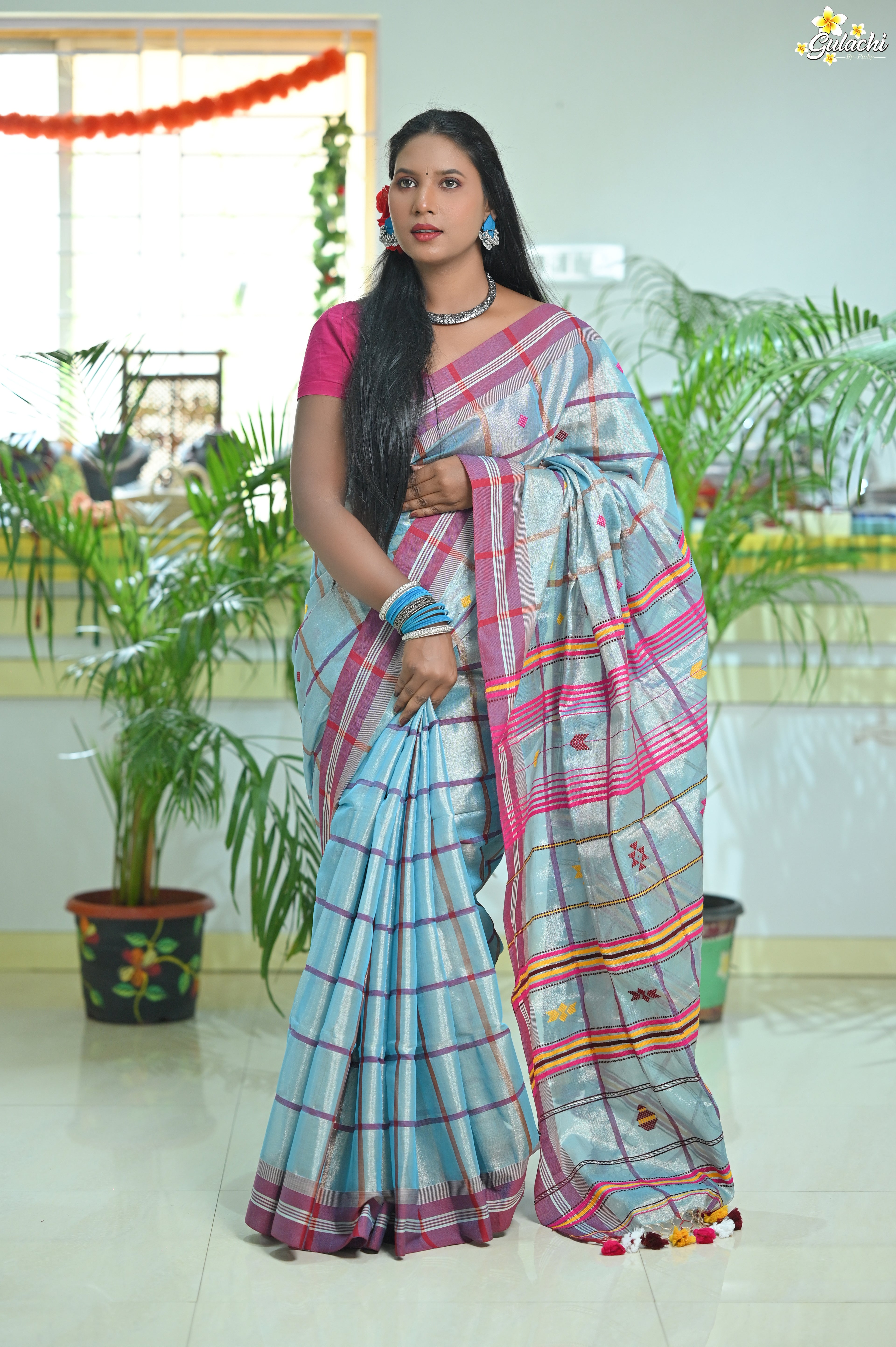 Tissue Cotton Jhal Saree