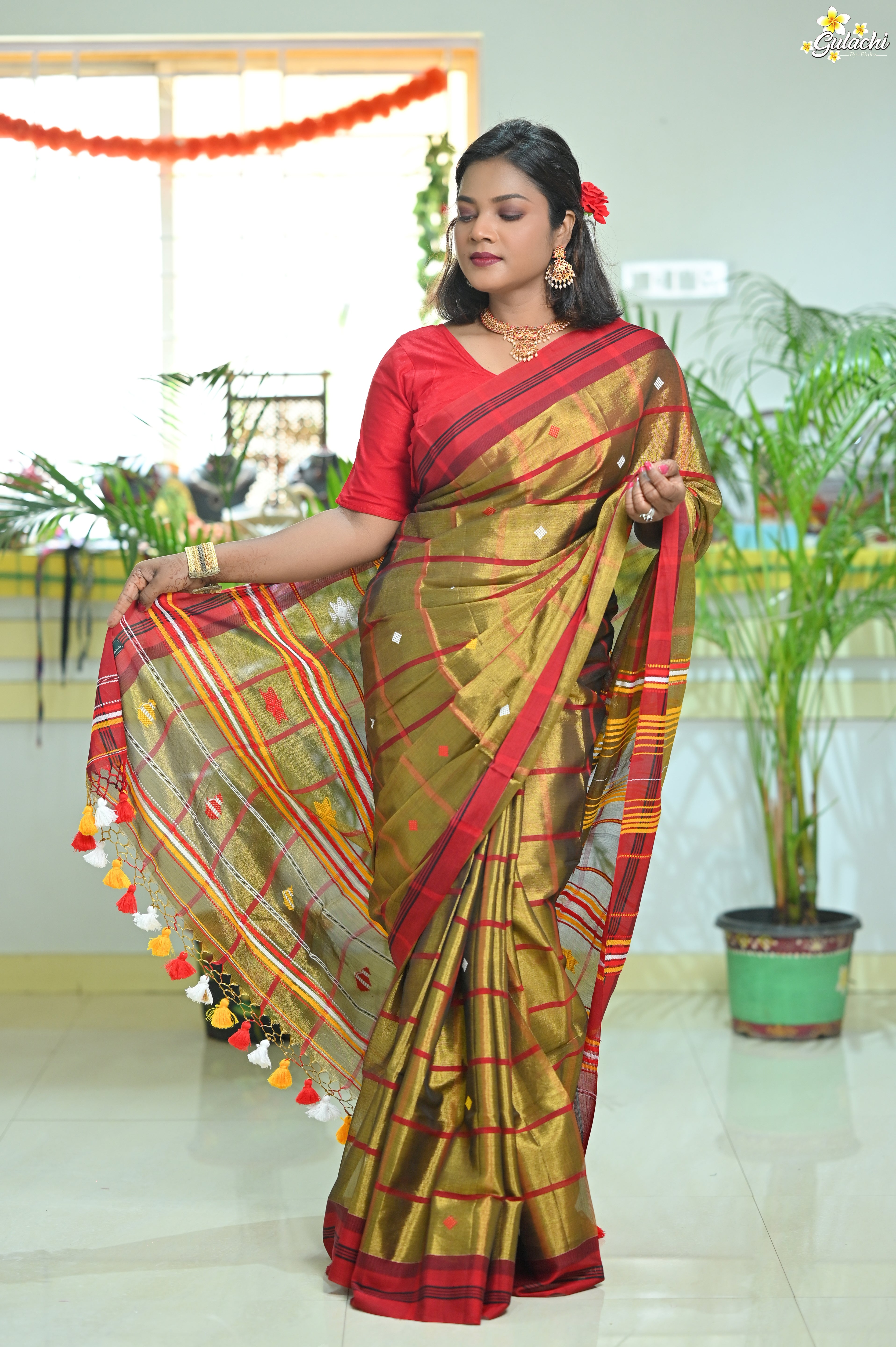 Tissue Cotton Jhal Saree