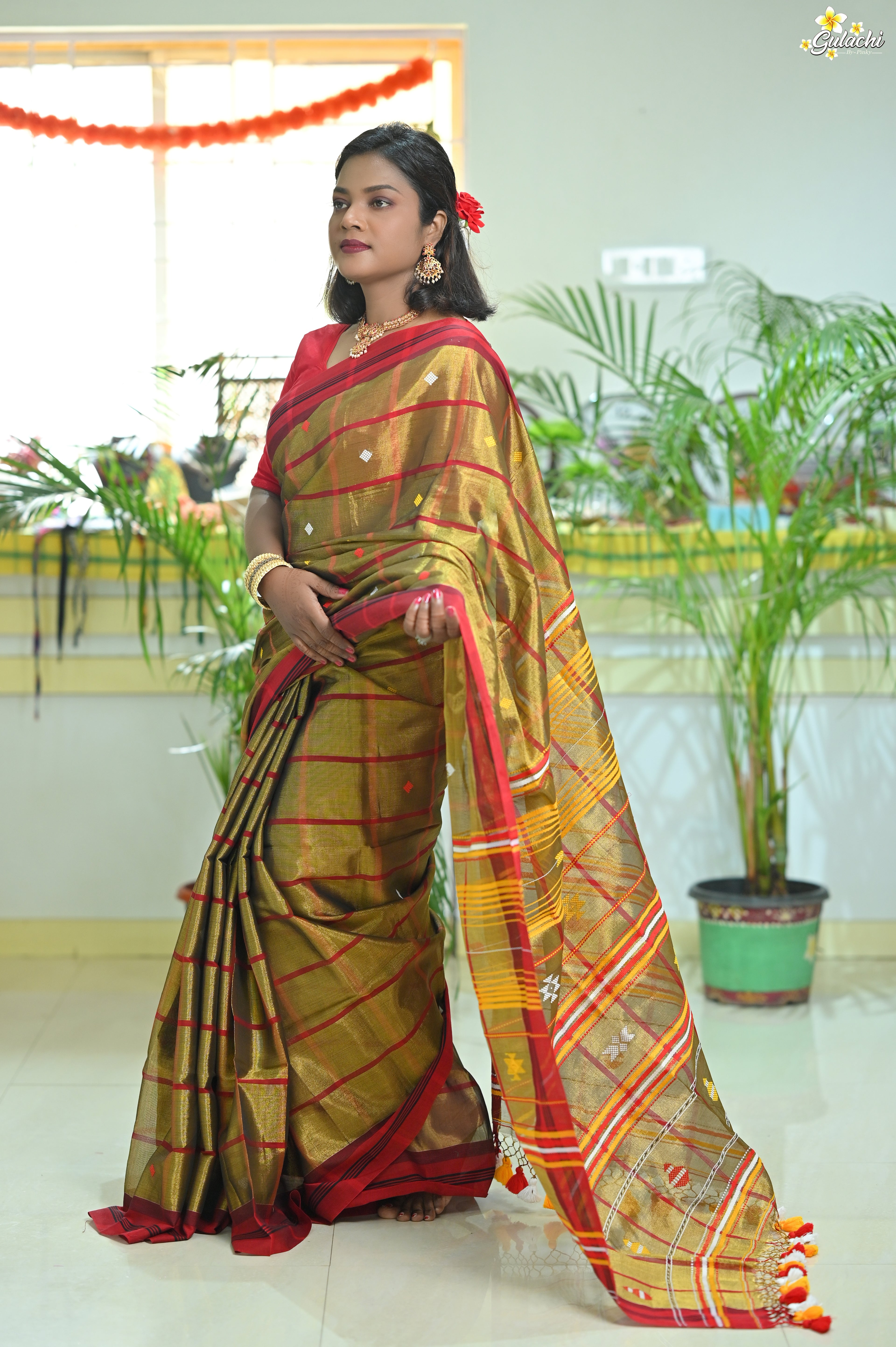 Tissue Cotton Jhal Saree