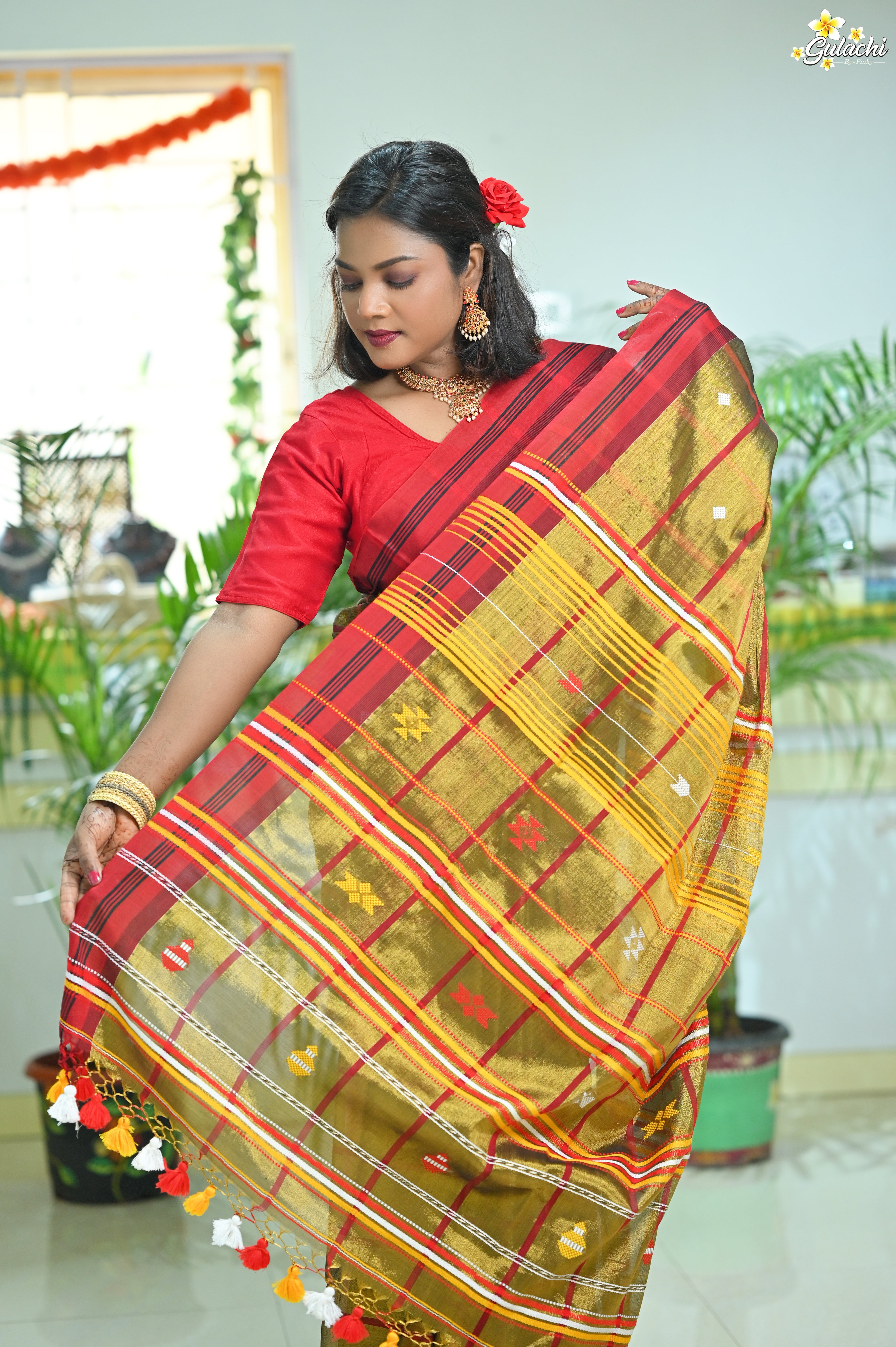 Tissue Cotton Jhal Saree