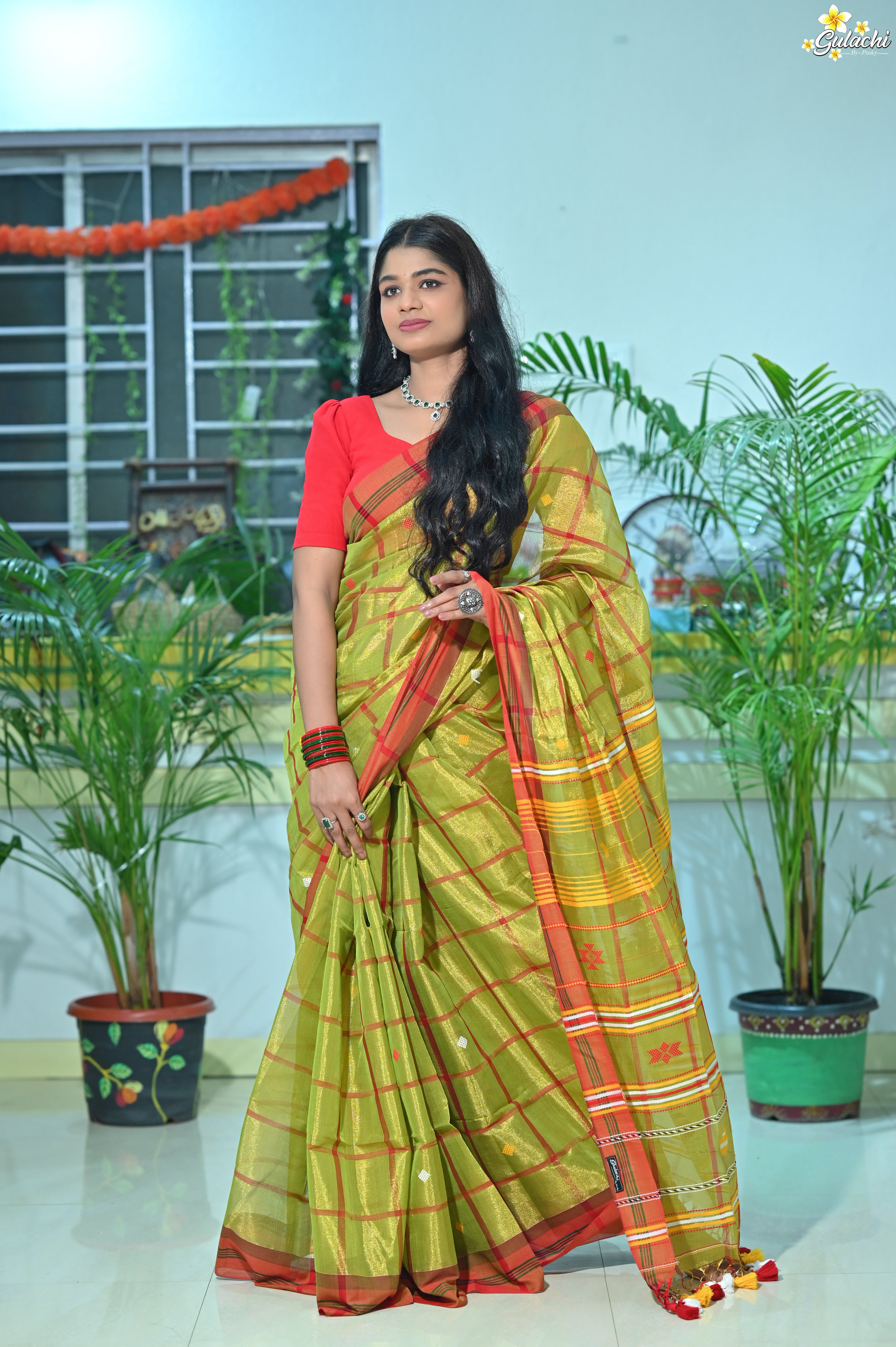 Tissue Cotton Jhal Saree