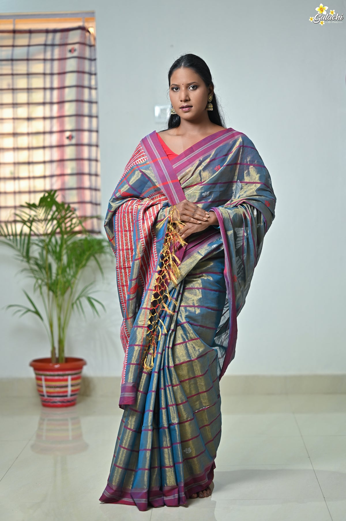 Tissue Cotton Jhal Saree