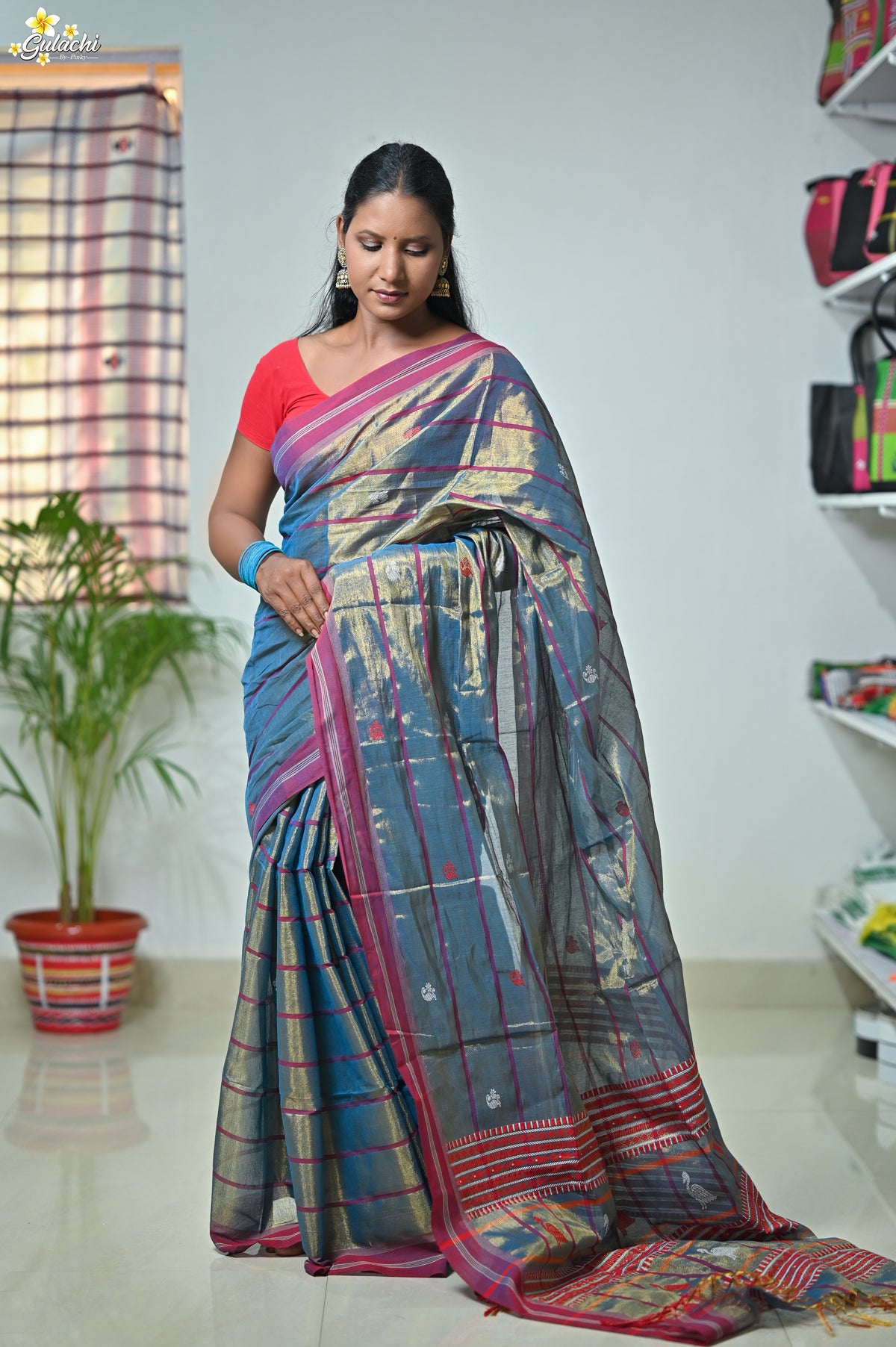 Tissue Cotton Jhal Saree