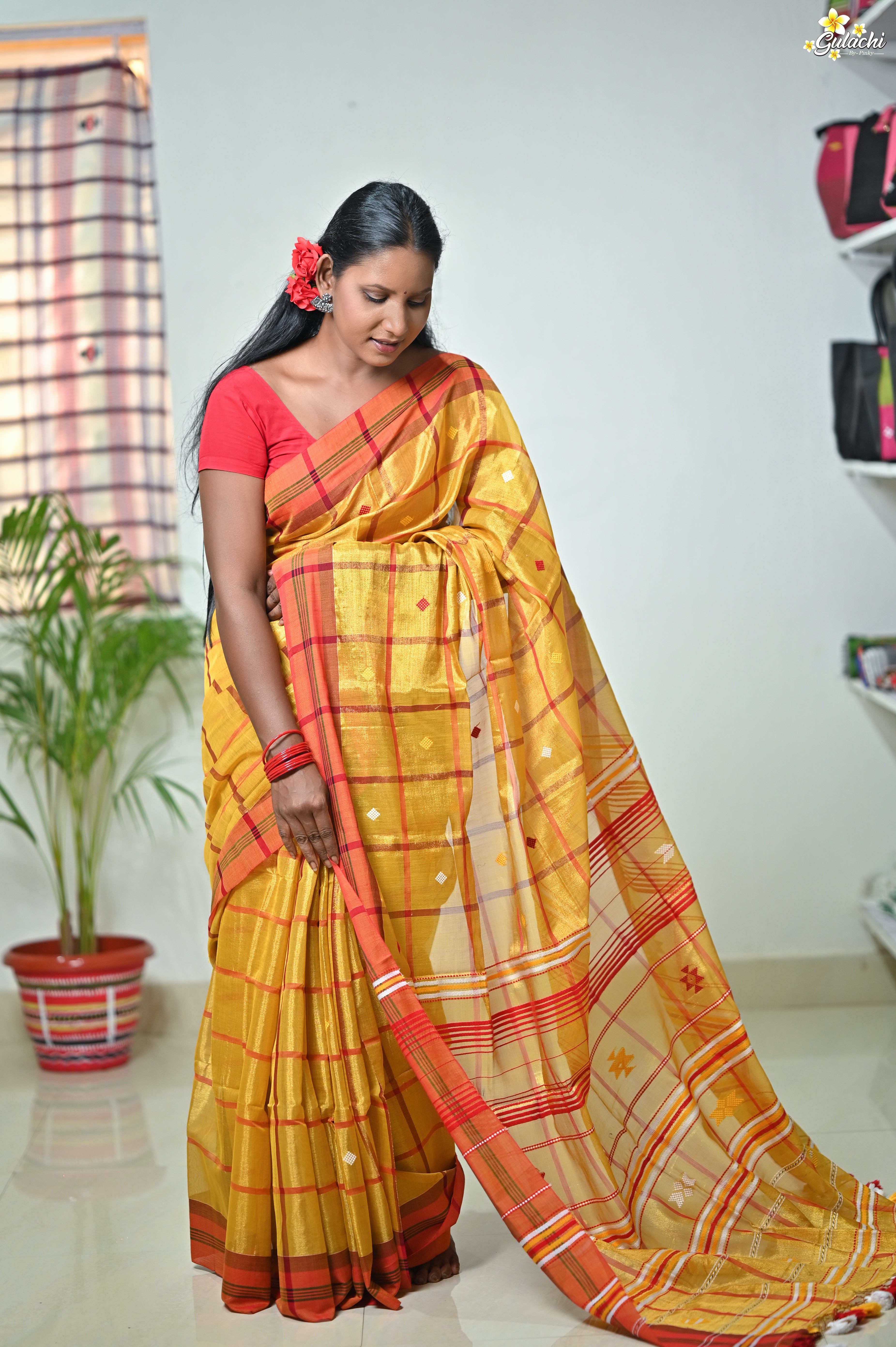 Tissue Cotton Jhal Saree