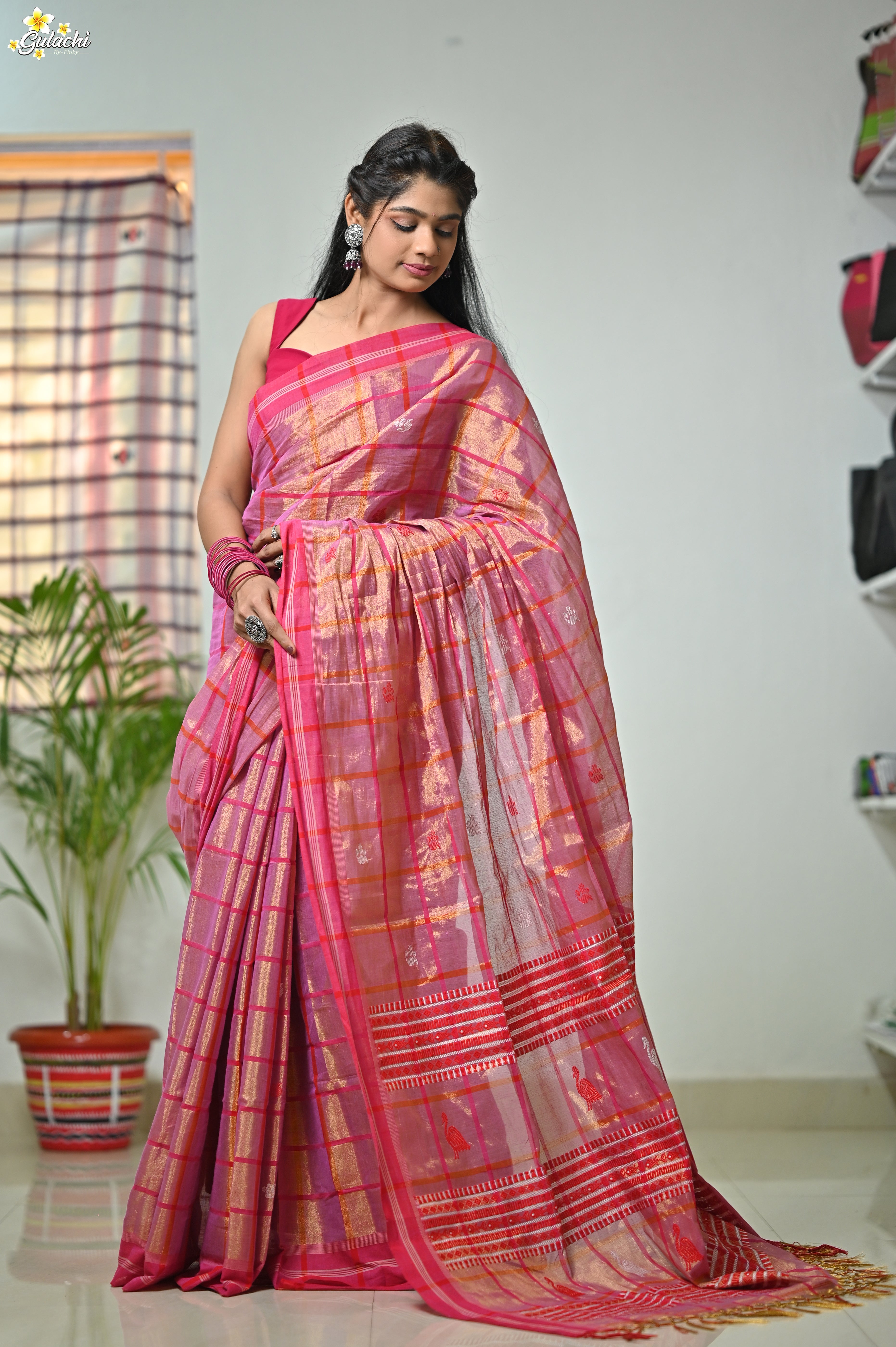 Tissue Cotton Jhal Saree
