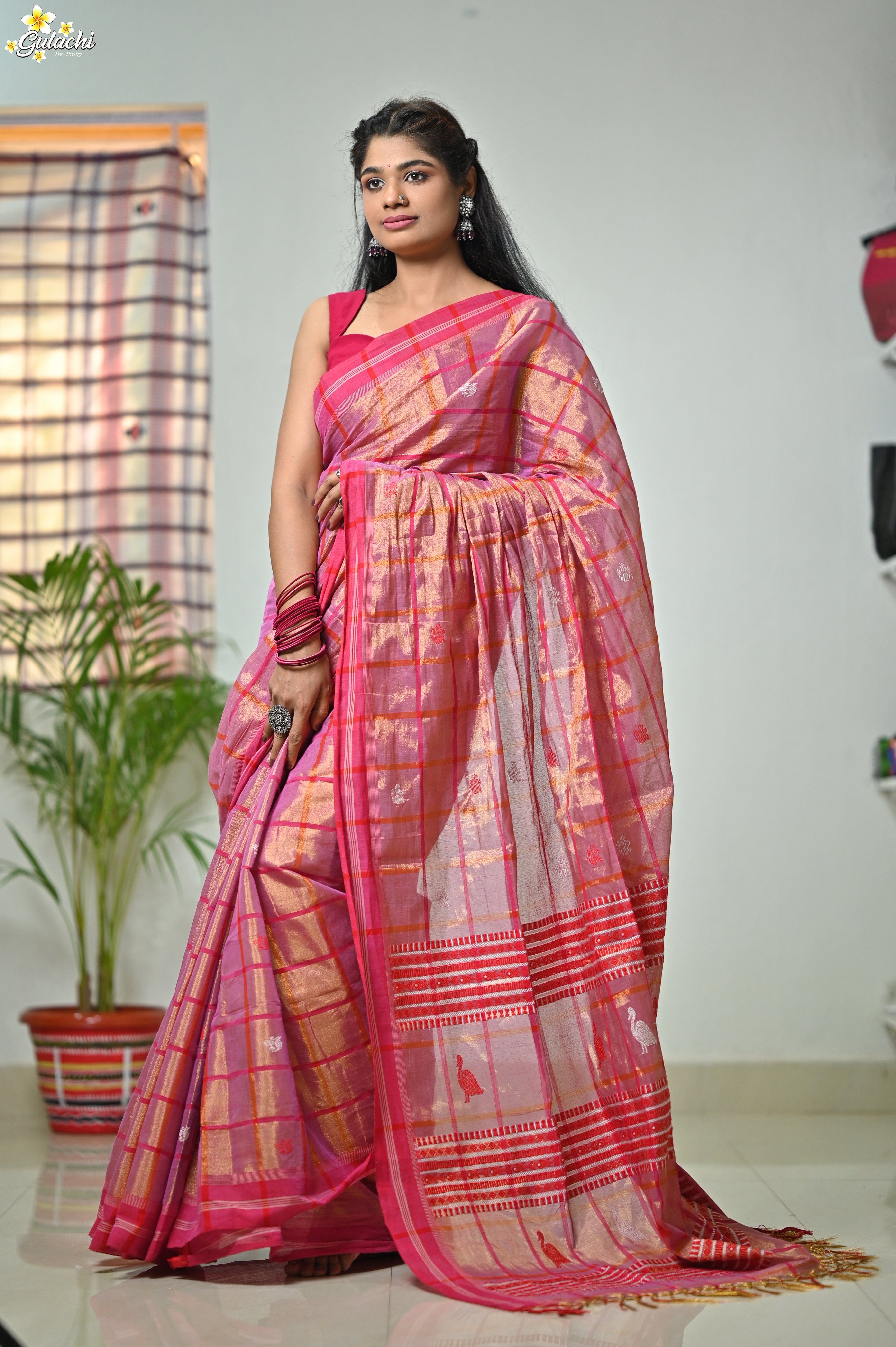 Tissue Cotton Jhal Saree