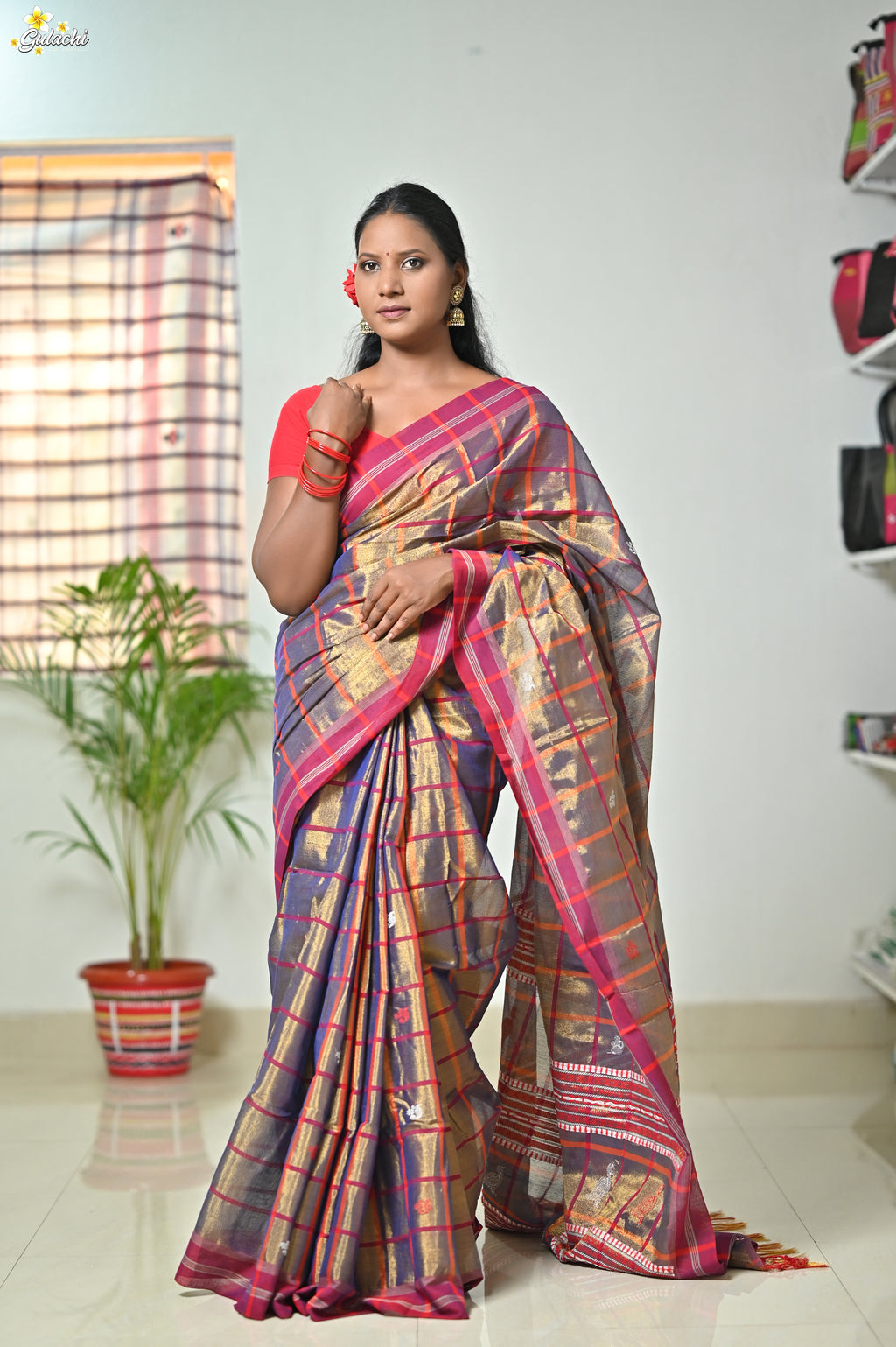 Tissue Cotton Jhal Saree