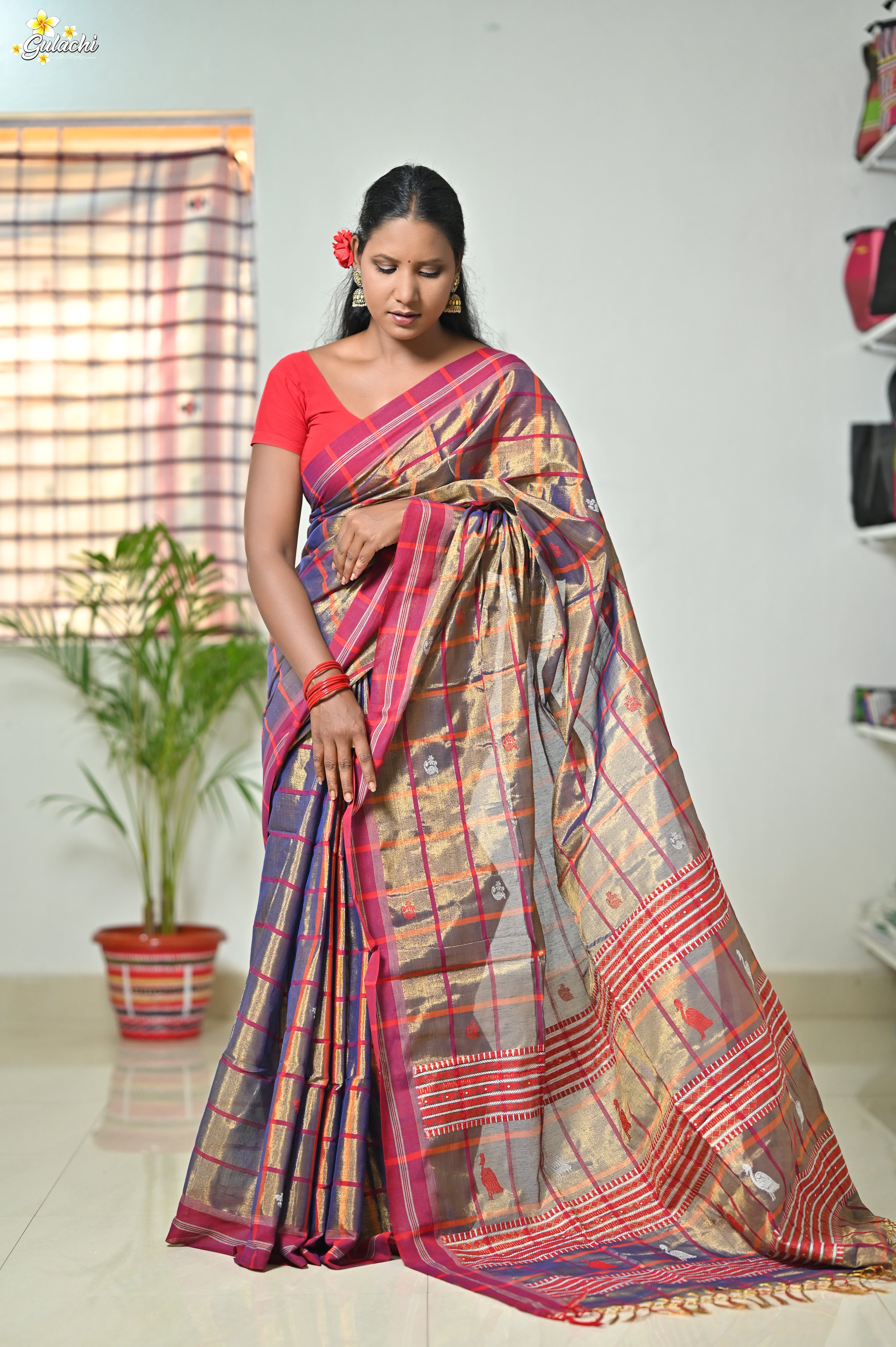 Tissue Cotton Jhal Saree