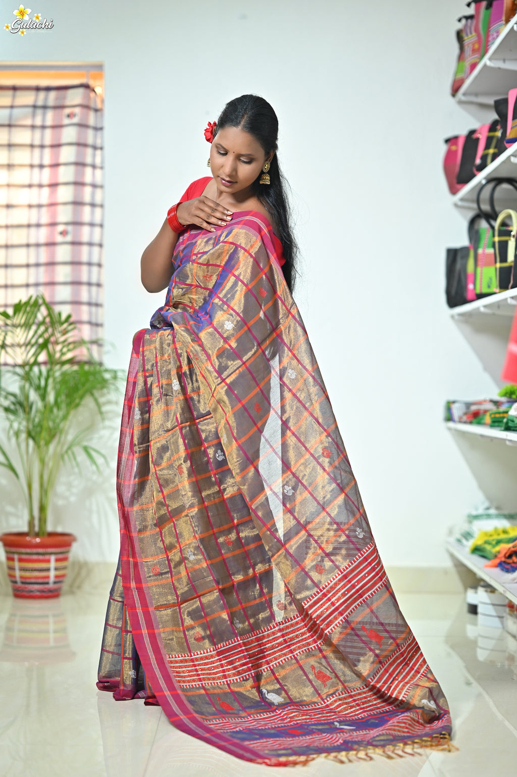 Tissue Cotton Jhal Saree
