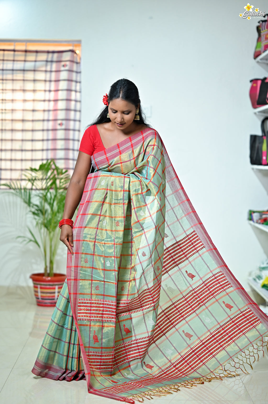 Tissue Cotton Jhal Saree