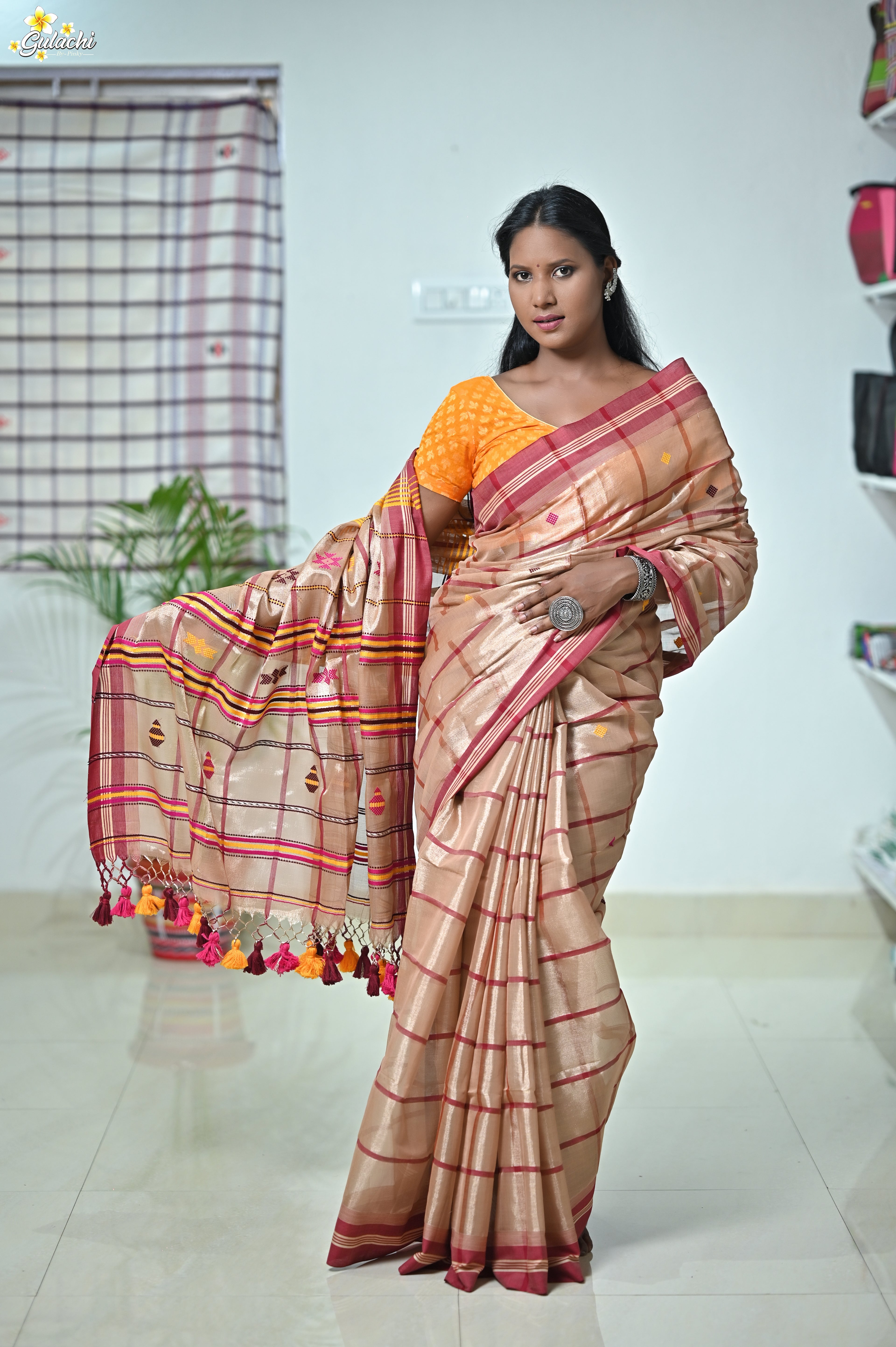 Tissue Cotton Jhal Saree