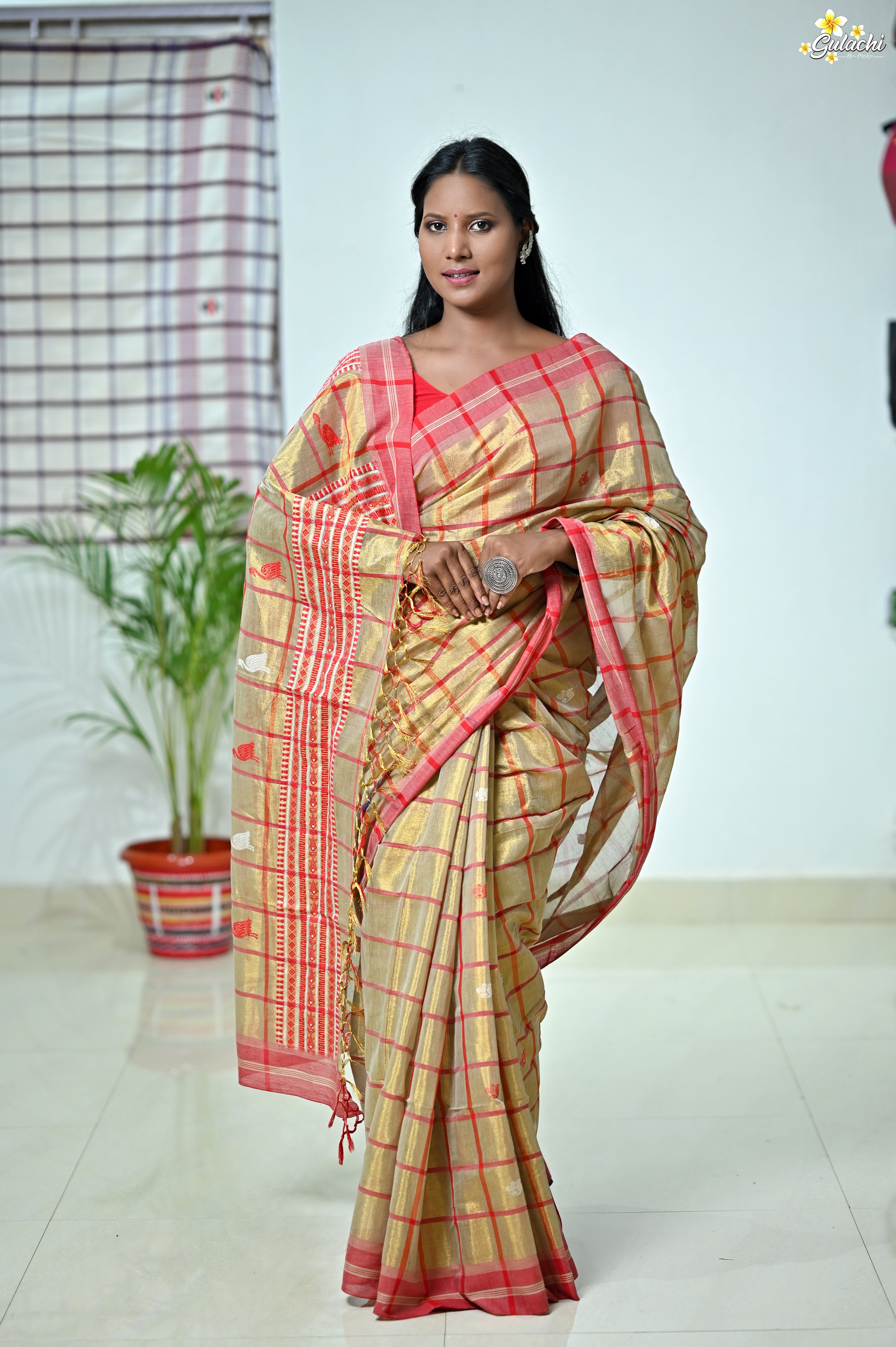 Tissue Cotton Jhal Saree