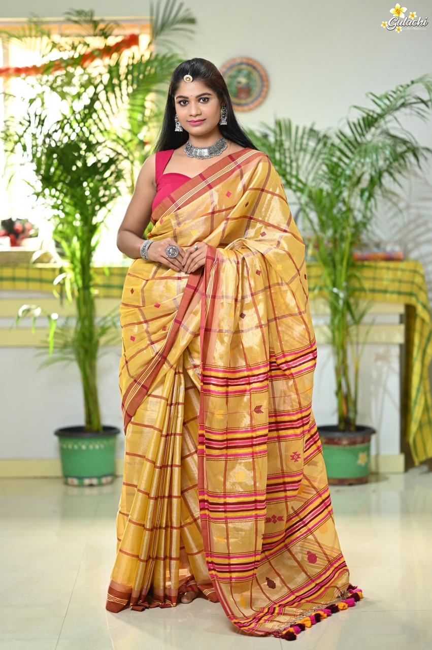 Tissue Cotton Jhal Saree