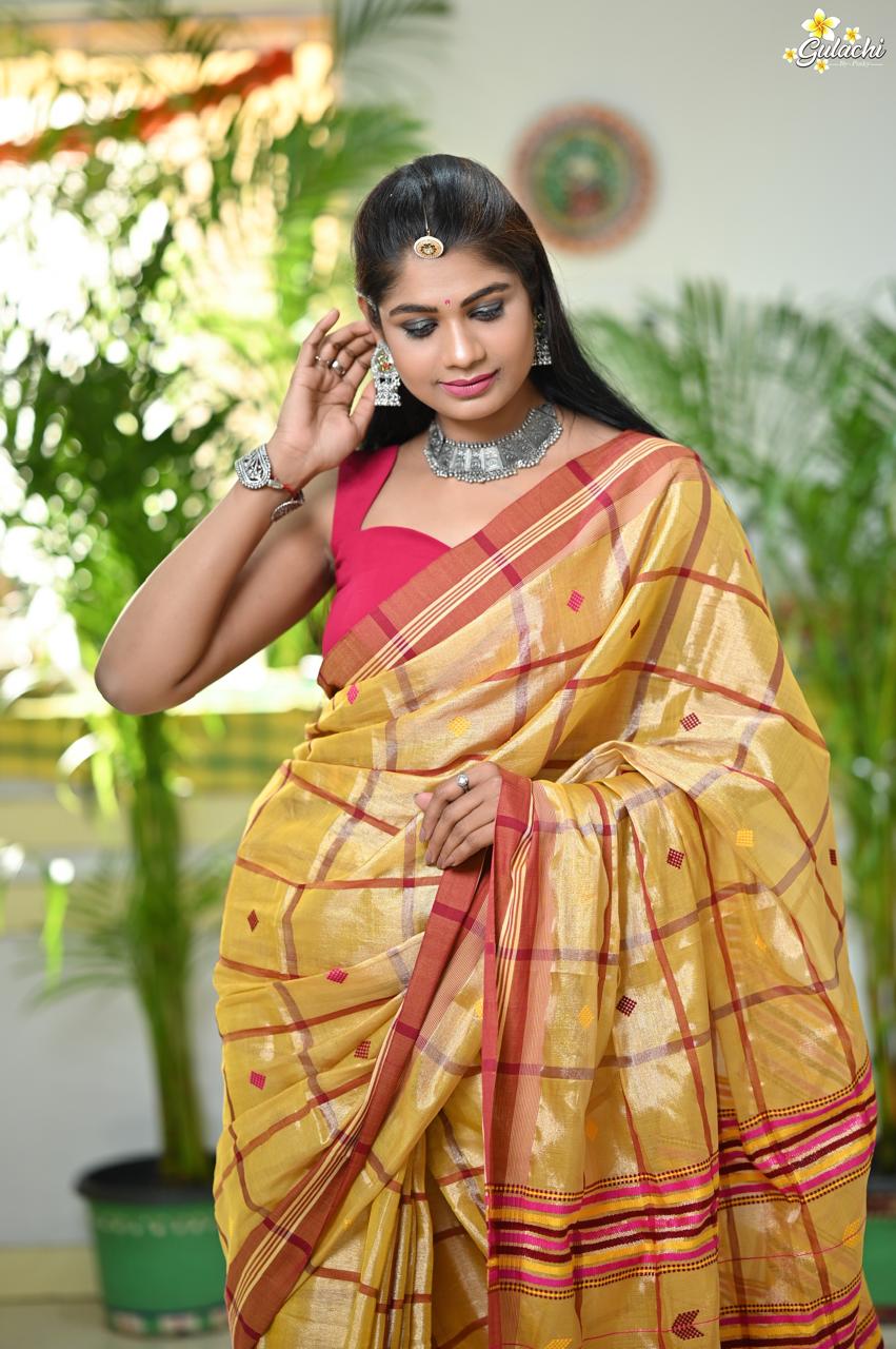 Tissue Cotton Jhal Saree