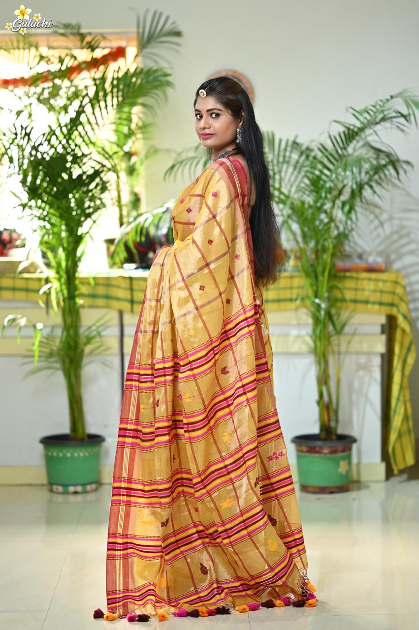 Tissue Cotton Jhal Saree