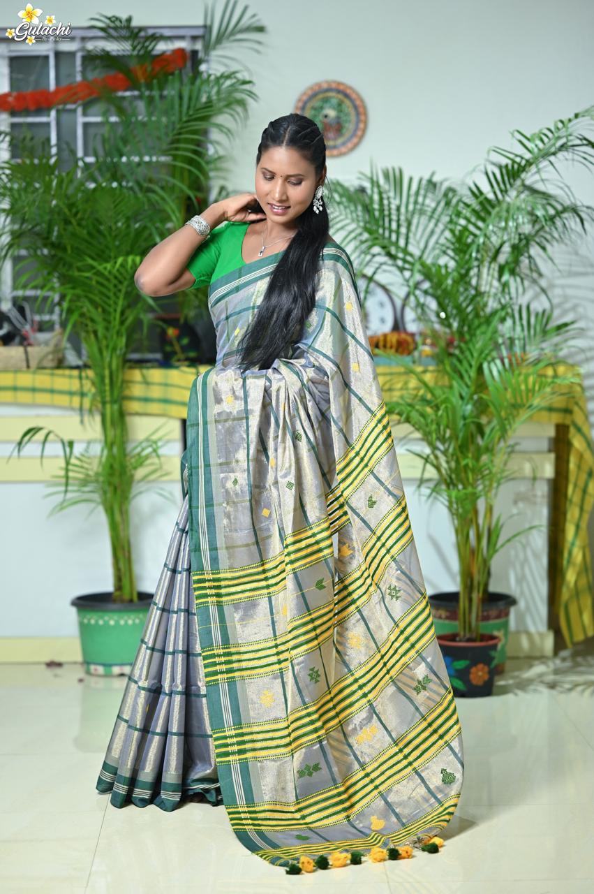 Tissue Cotton Jhal Saree