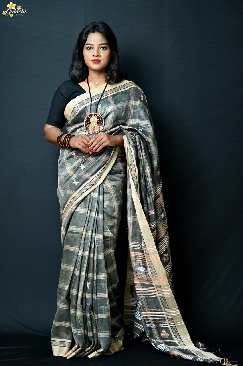 Linen Jhal Saree
