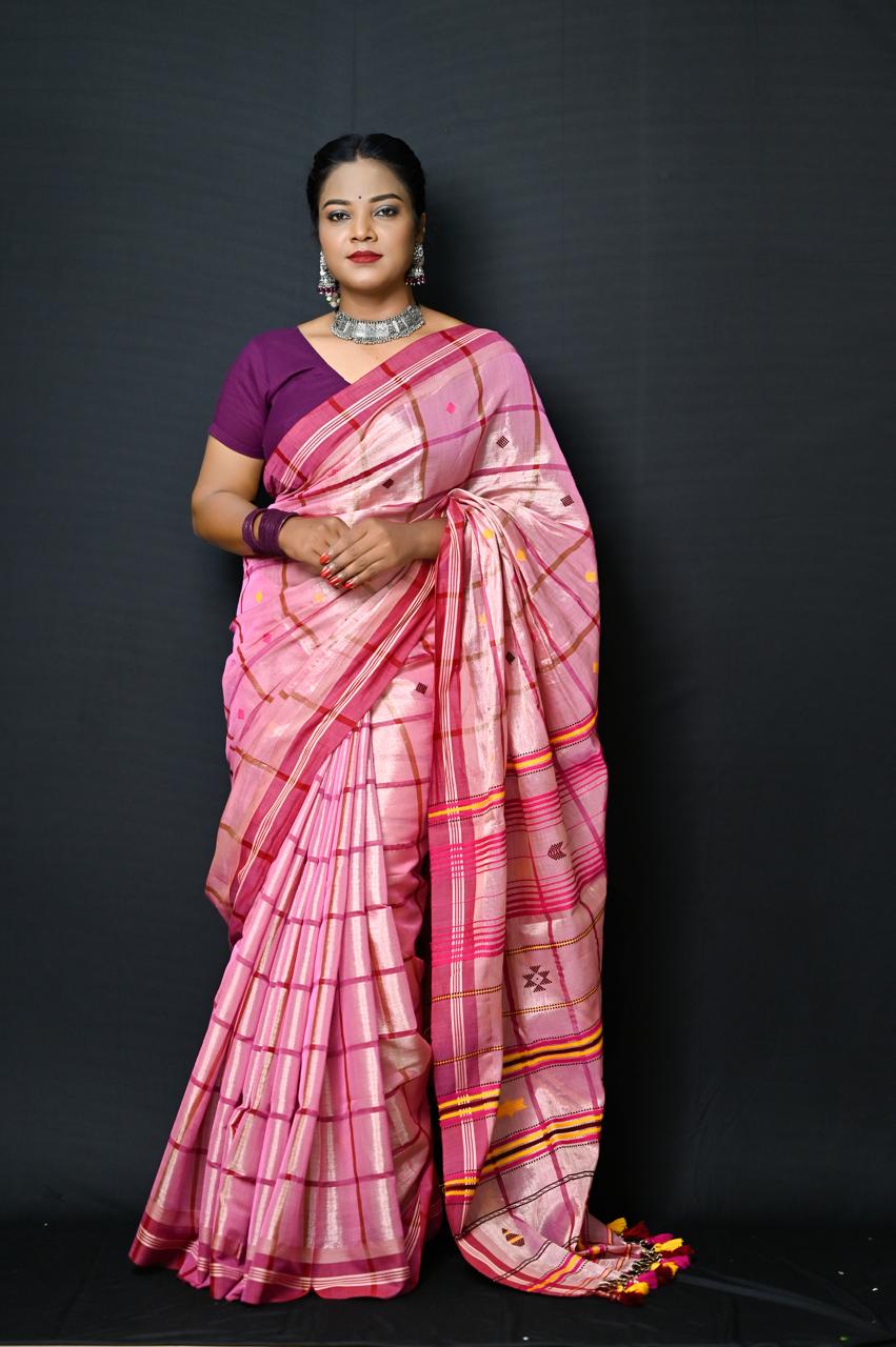 Tissue Cotton Jhal Saree