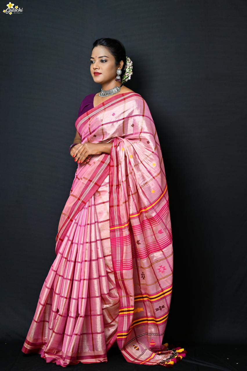 Tissue Cotton Jhal Saree