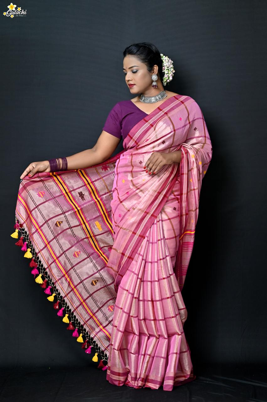 Tissue Cotton Jhal Saree