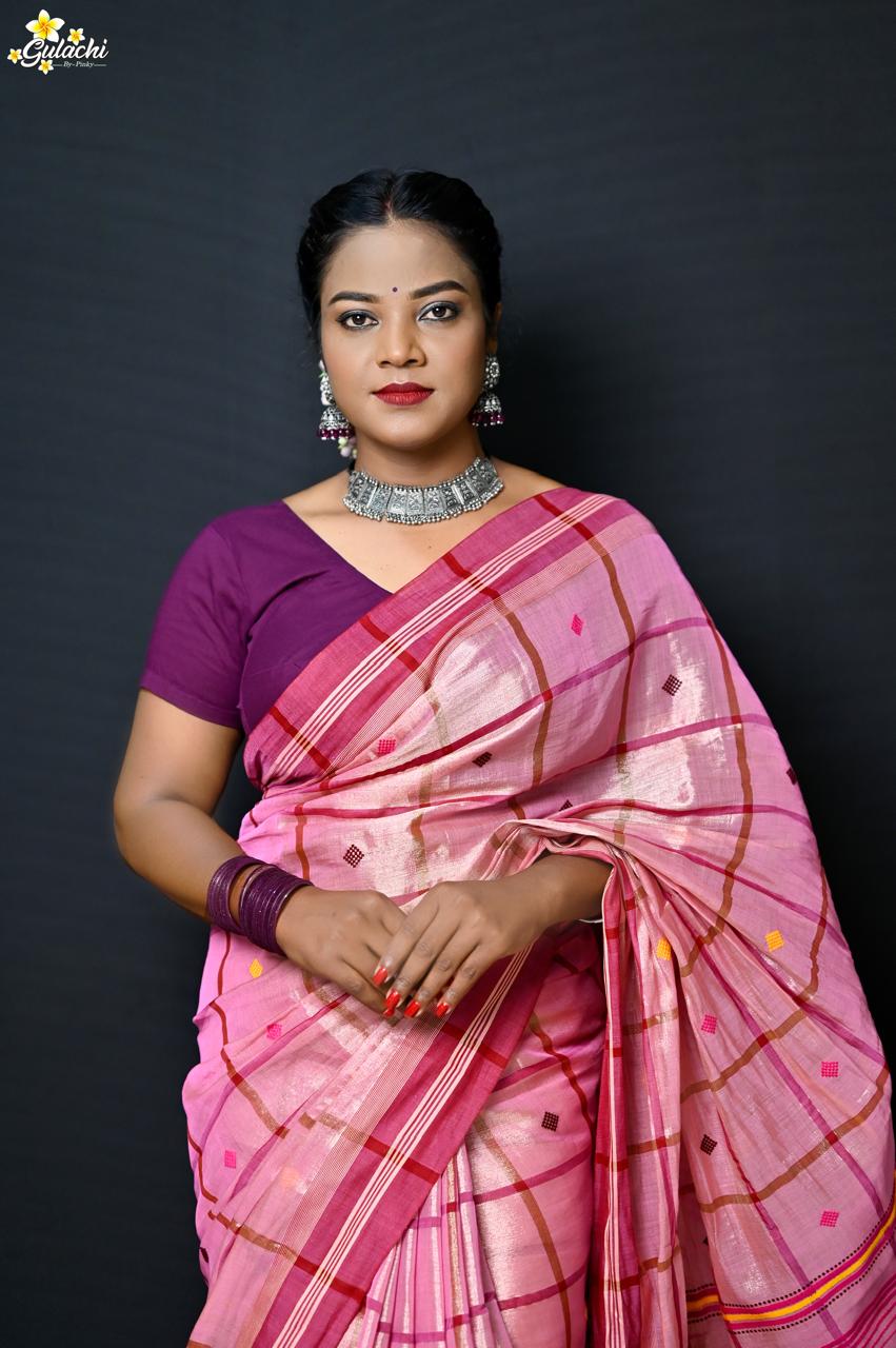 Tissue Cotton Jhal Saree